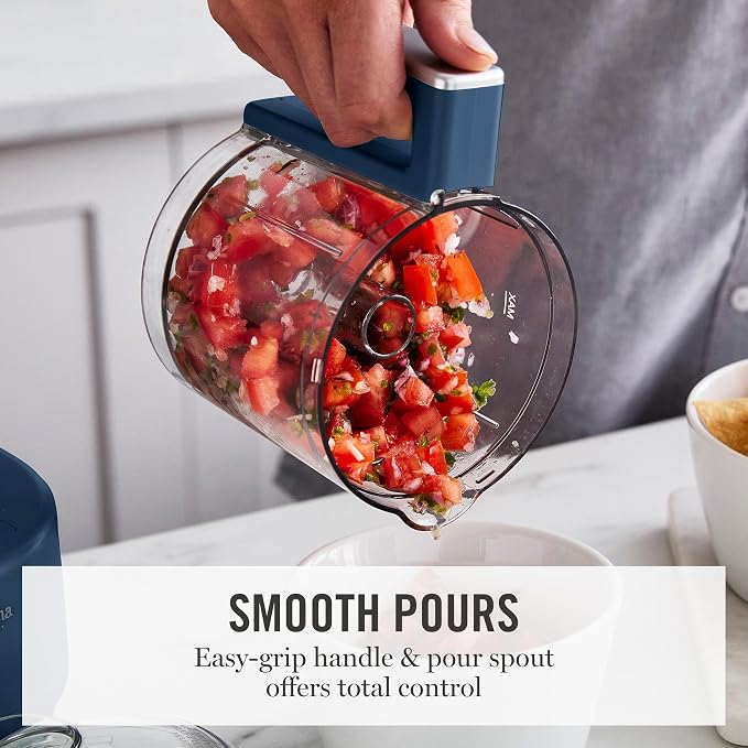 Martha Stewart 3 Cup Electric Vegetable Chopper, Mini Food Processor, Navy | 24oz BPA-Free Bowl, Stainless Steel Blades, Pour Spout, Dice, Puree, Mince, Chop Vegetables & Herbs, Dishwasher-Safe Parts
