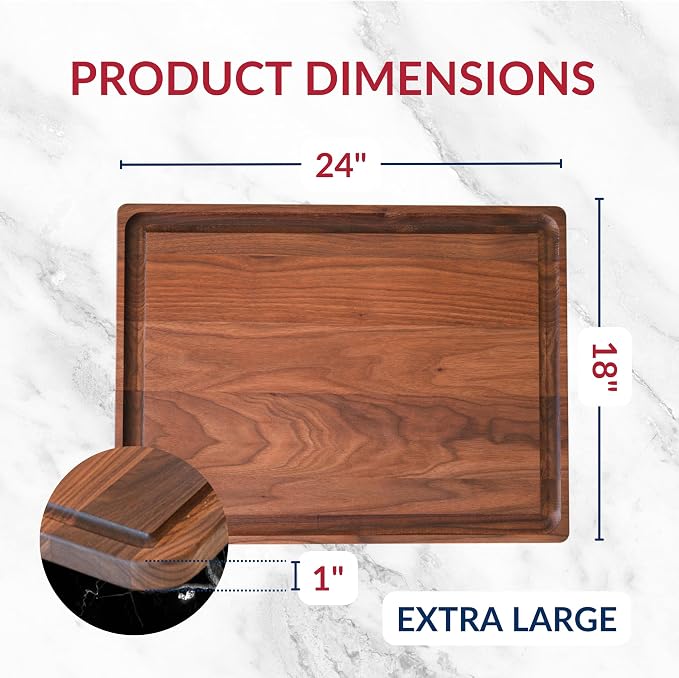 Virginia Boys Kitchens - Made in USA - Extra Large Walnut Wood Cutting Board - Brisket and Turkey Carving Board - Reversible with Juice Groove (Walnut, 24inx18inx1in)