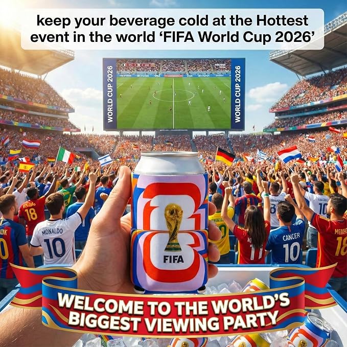 Official 2026 FIFA World Cup - Insulated Soda & Beer Can Cooler - Keeps Drinks Colder for Longer - Durable Drink Holder - Crafted for Everyday Use - Perfect for Beach, Pool, Tailgates & Home