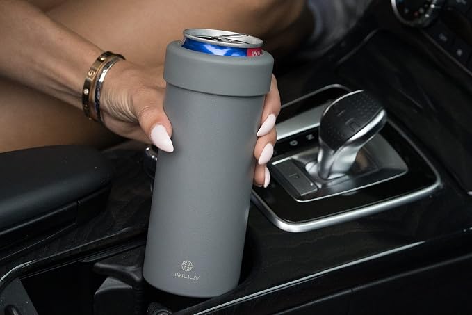 12 oz. Slim Can Cooler Insulated (Gray) | Stainless Steel 12oz. Skinny Drink Holder for Soda, Hard Seltzer, Beer and Energy Drinks