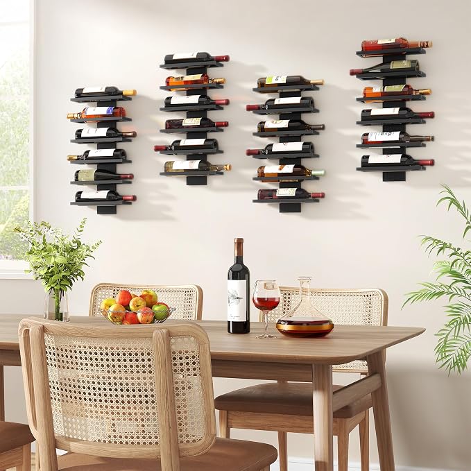 Hoctieon 3-Set 6 Tier Wall Mount Wine Rack, Wall Mounted Wine Bottle Racks for Display and Storage, Hanging Bottle Holder, for Living Room, Dining Room, Bar, Wine Cellar, Black