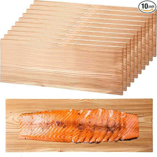 Landical 3/6/10/13/20 Pcs XL XXL Large Cedar Plank for Grilling Salmon Thicker Design Full Filet of Meat Fish Veggies Adding Extra Smoke and Flavor Soaking Fast Easy to Use(10 Pcs,15 x 5.5 Inches)