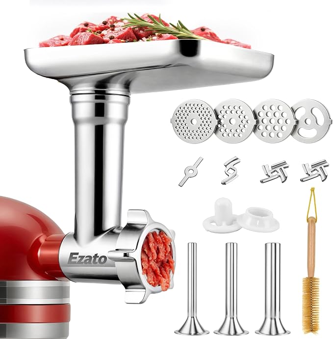 Metal Meat Grinder Attachment for KitchenAid Stand Mixers of All Models | Sausage Stuffer, Food Processor, Aluminum Alloy, Not Dishwasher Safe, Hand Wash Only, Mixer/Machine NOT Included