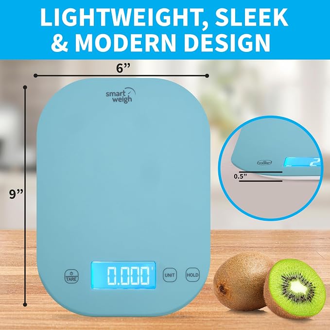 Smart Weigh Blue Digital Kitchen Scale for Cooking, Weight Loss, Calorie Tracking, Baking, Food Portion Control, and Meal Prep - Accurate Measurements in Grams and Ounces