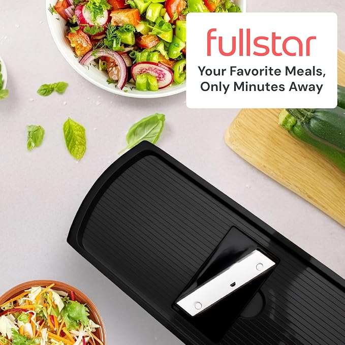 Fullstar Pro Original Vegetable Chopper & Mandoline Slicer Kitchen Gadget | 6 in 1 Veggie Slicer, Onion & Fruit Cutter with Sharp Stainless Steel Blades & Container, All-in-One Meal Prep Tool (Black)