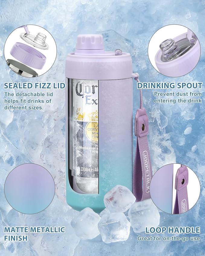 JOOPETALK Universal Can Cooler with Lid Fits All 12oz Cans& Bottles, 100% Leak-Proof Water Bottle, 4-in-1 Insulated Can Cooler for Beer, Soda & Energy Drinks, Dishwasher Safe