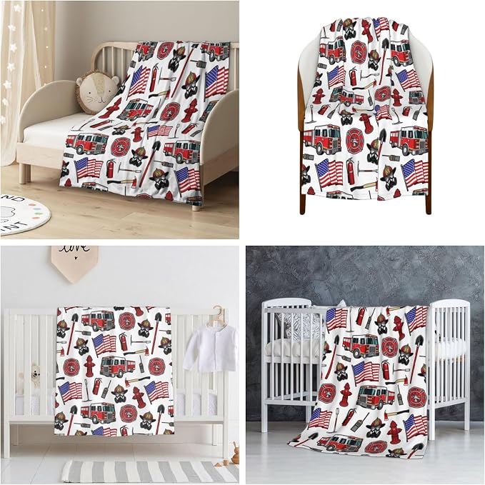 Firefighter Baby Blanket 30x40 Inches - Super Soft Fire Truck Blankets for Toddler Boys & Girls - Fluffy Fleece Fireman Blanket for Kids, Nursery, Stroller - Cozy Lightweight Throw Gift for Infants