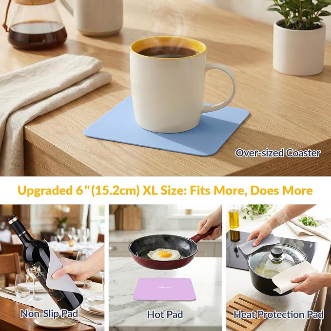 NIHOME Silicone Jar Opener – 6 Inch Large Anti-Slip Grip Pads, Premium 100% Food-Grade Silicone, Stylish Designer Colors, Multi-Purpose Heat-Resistant Mat & Coaster, Set of 4 (Morandi Colors, Square)