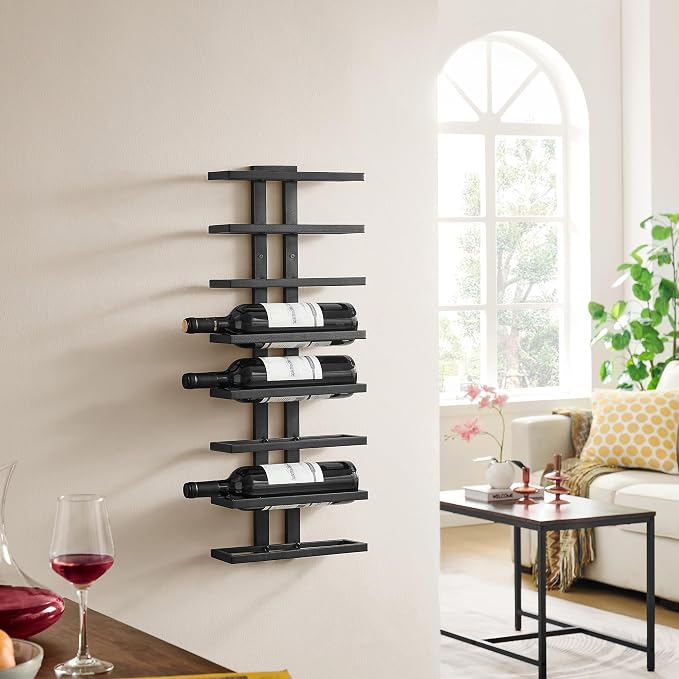 Hoctieon 2-Set 8 Tier Wall Mount Wine Rack (16 Tiers), Wall Racks for Wine Bottles Display and Storage, Hanging Bottle Organizer for Living Room, Dining Room, Wine Cellar, Bar, Black