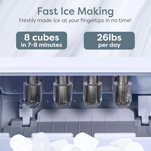 Igloo Portable Ice Maker with Scoop & Basket- Ice Maker with LED Control Panel & 1 Quart Water Tank- Ice Cube Maker Produces 26 Lbs Of Ice In 24 Hours with 8 Large or Small Cubes In 7-8 Minutes - Aqua