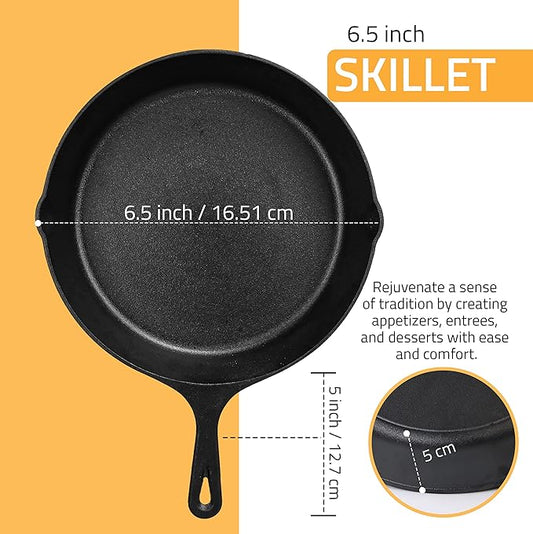 Utopia Kitchen Cast Iron Frying Pan 6.5 Inch, Cast Iron Chefs Pan, Pre Seasoned Skillet, Safe Grill Cookware for Indoor & Outdoor Use, Black