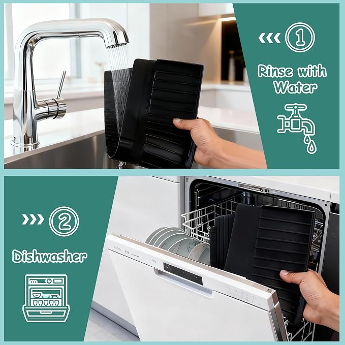 Silicone Sink Edge Protector Splash Guard,Sink Granite Edge Protector,24x4 Inch with Suction Cups & 5°Tilt, Cuttable for Kitchen Bathroom Countertops, Granite Quartz Surfaces (Black)