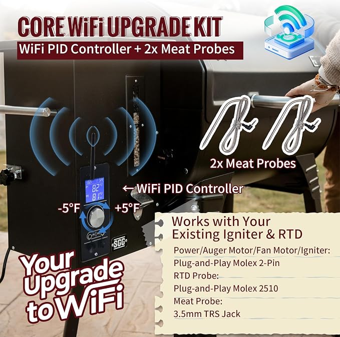 Smart WiFi PID Controller Kit for Camp Chef Gen 2 Retro Fit Grills | Upgrade Kit with WiFi controller & 2 meat probes, Fits Pursuit 20, SG/SGX/DLX/XT/Woodwind Classic series, replaces PG24-82