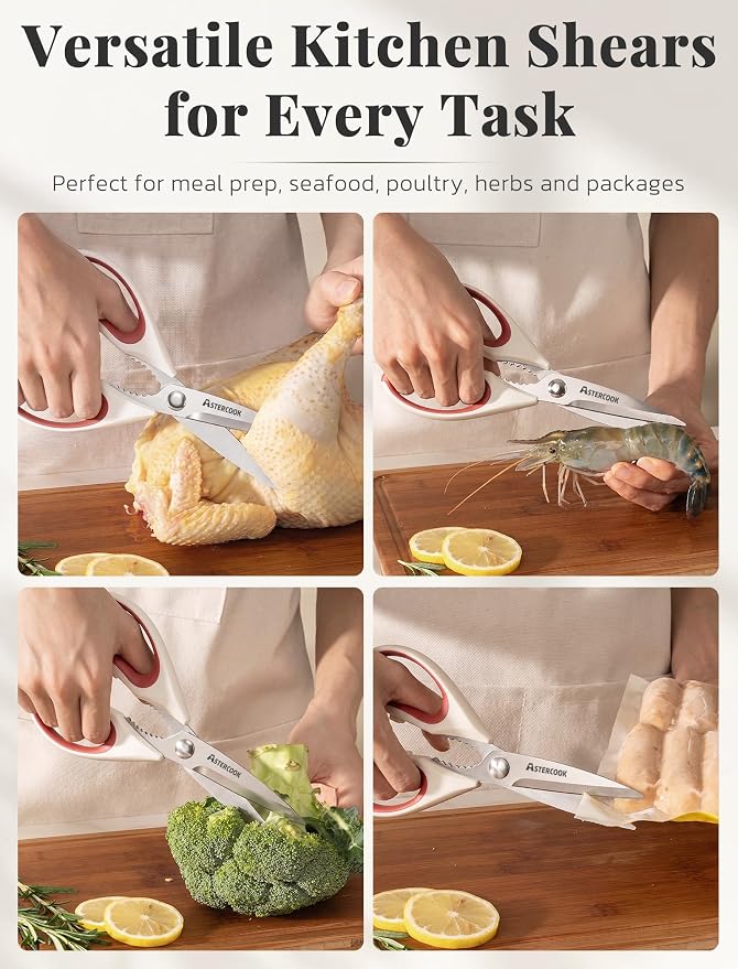 Astercook Kitchen Scissors 3 Pack, Heavy Duty All Purpose Kitchen Shears for Food and Packaging, Stainless Steel Food Scissors for Meat, Poultry, Herbs and Vegetables, Dishwasher Safe