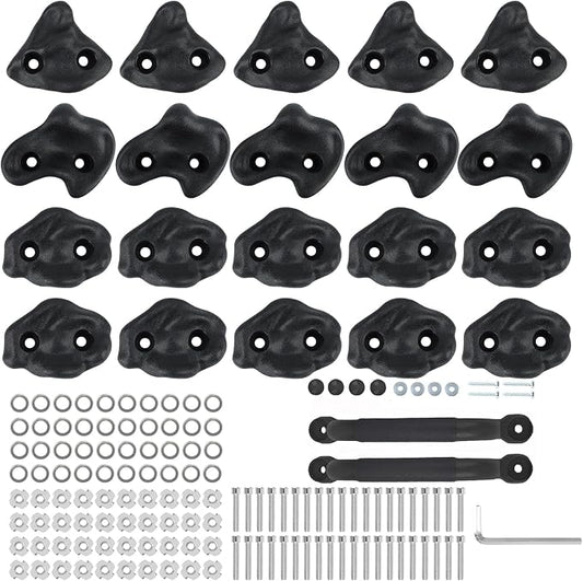 20 Unique Rock Wall Climbing Holds Extra Large,DIY Climbing Wall for Indoor Outdoor Playground Wood Rock Wall with M8 Screws(Black