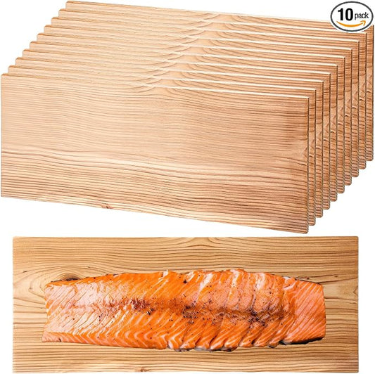Landical 3/6/10/13/20 Pcs XL XXL Large Cedar Plank for Grilling Salmon Thicker Design Full Filet of Meat Fish Veggies Adding Extra Smoke and Flavor Soaking Fast Easy to Use(10 Pcs,15 x 7 Inches)