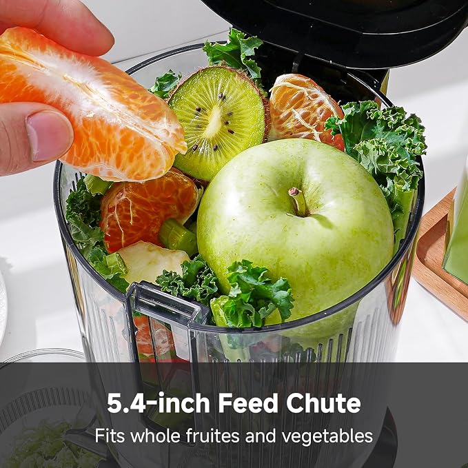 Cold Press Juicer Machine, 5.4" Wide Self-Feeding Chute | Masticating Juice Extractor for Whole Fruits & Vegetables，Large Auger & Triple Strainers, High Juice Yield, Easy to Clean