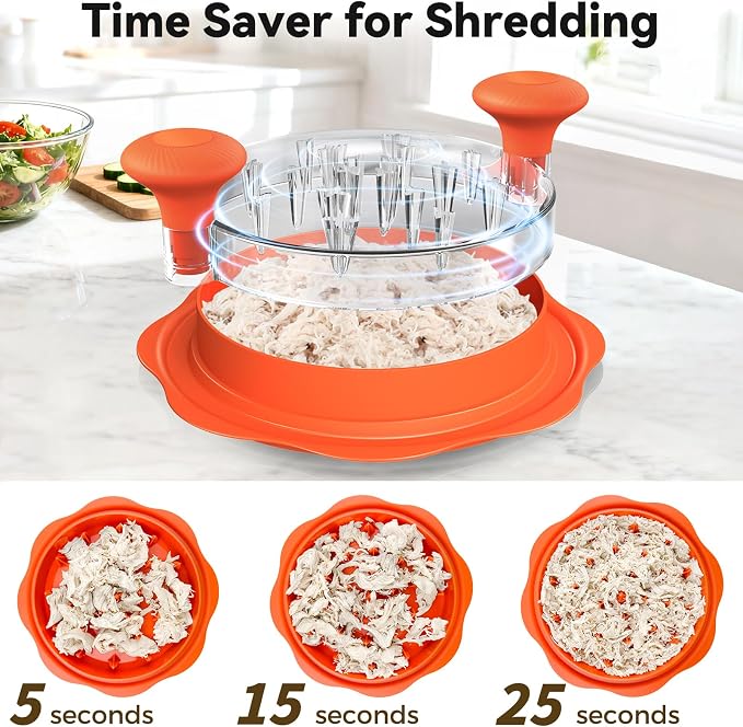 Ukeetap 10" Pro Chicken Shredder Tool Twist Large for Kitchen，Orange | BPA-Free Food-Safe Meat Grinder, Visible Chicken Breast Meat Shredder with Strong Anti-Slip Bottom & Ergonomic Handle