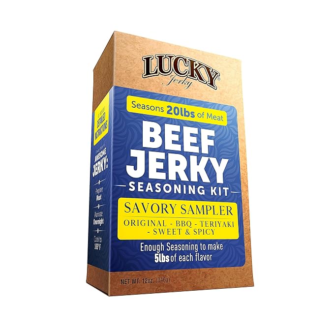 Lucky Jerky Ultimate Savory DIY Beef Jerky Seasoning and Cure Kit, 12 Oz | Make Your Own with Original, BBQ, Teriyaki, and Sweet & Spicy, Seasons 5 lbs per Flavor, 20 lbs Total