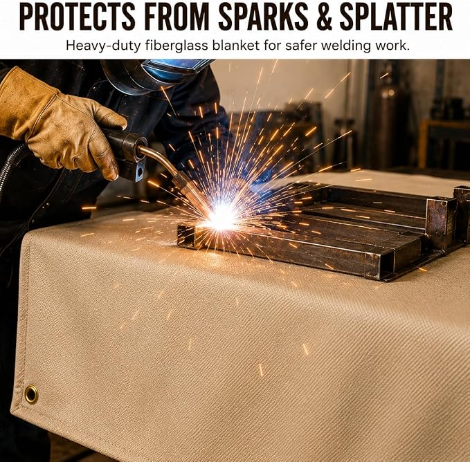 Heavy Duty Fiberglass Welding Blanket, Heat Resistant Blanket with Brass Grommets, Multi-Purpose Welding Mat for Grill, Smoker, Camping, Industrial Use (6x8 ft)