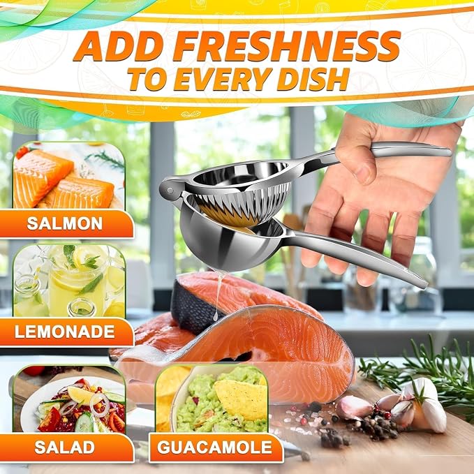 Stainless Steel Lemon Squeezer, 8.3 Inch Manual Hand Juicer (Silver) | Citrus Press with Built-In Seed Strainer, Juices Limes and Oranges for Cocktail Mixing, Corrosion-Resistant, Dishwasher Safe