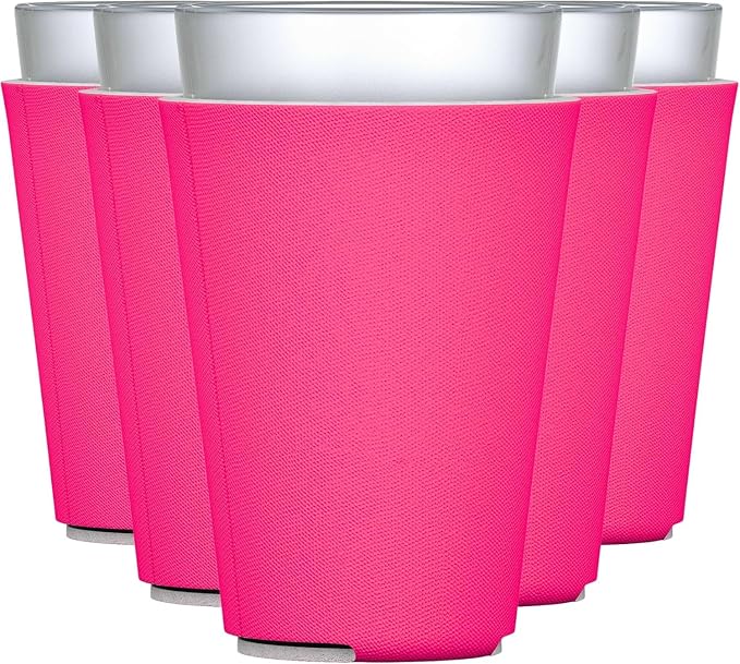 TahoeBay Blank Pint Glass Sleeves, Beer Coolers, 6-Pack, Hot Pink | Insulating Foam Cooler, 16oz Collapsible Tapered Beverage Holder, Bar Cup Insulator for Transfer Vinyl, HTV, Sublimation, DTF
