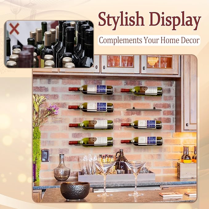 Wall Mounted Wine Rack: 4Pcs Wall Mount Wine Bottle Holder - Liquor Storage | for Wine Cellar Home Kitchen Bar Decor