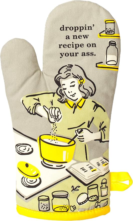 Blue Q Droppin' a New Recipe on Your Ass Funny & Cute Oven Mitts, Home Kitchen Gifts, Cooking Accessories, Super-Insulated Quilting, Natural-Fitting Shape, Pot Holders, 100% Cotton, Size 12.5"Lx7.5"W