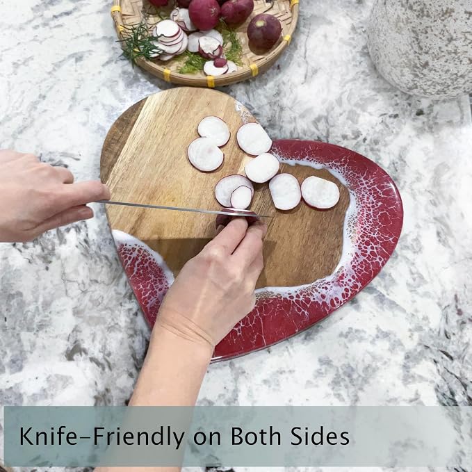 Heart Serving Board - Acacia Wood with Epoxy (11.8" x 10.6"), Adorable Charcuterie Cheese Tray, Kitchen Gift Idea, Cute Cutting Board for Women, Valentine Gift, Housewarming Present