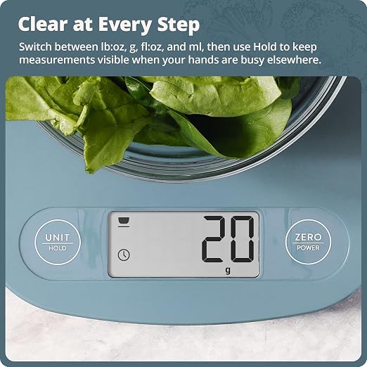 Greater Goods Food Scale – Digital Kitchen Scale, 1g Precision, Easy-Tare & Quick Conversion, Slim Compact Design, Durable & Portable | Ideal for Cooking, Baking & Meal Prep (Stone Blue)