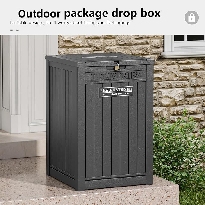 Package Delivery Box for Outside, Waterproof Outdoor Storage, Black