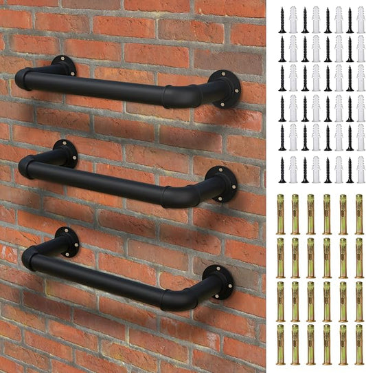 3-Rung Wall Mounted Ladder, Heavy Duty Steel Pipe Fire Escape Ladder for Egress Window & Basement, Black Industrial Hanging