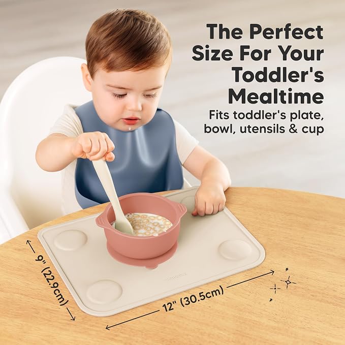 KeaBabies 2pk Silicone Placemats for Toddlers, Kids, 12x9 (Roseate) | Non Slip Suction Silicone Placemat for Restaurants, Dining Table,Travel, Easy to Clean, Food Grade, BPA-Free, Large Table Mat