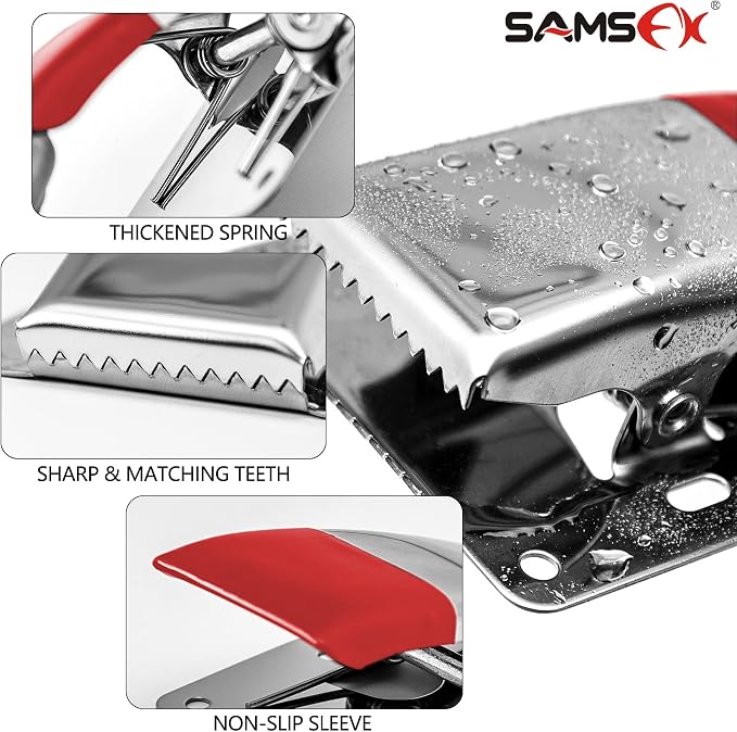 Fish Cleaning Board Tools Fillet Clamp w/Screws Deep-Jaw Fish Tail Clip Board for Scaling Table Bait (Fish Clamps with Red Grip)
