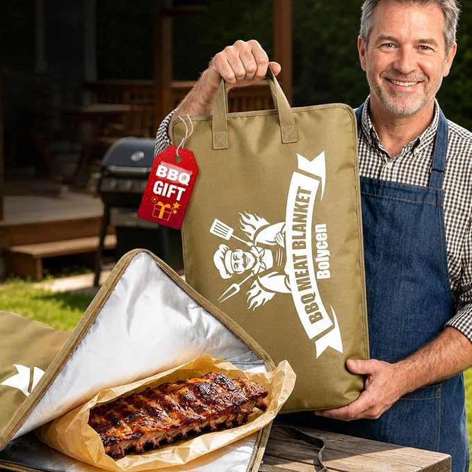 Upgraded BBQ Blanket for Resting Meat -Smoker Accessories Insulated Meat Resting Bag with Wide Mouth for Brisket/Steak/Pork Shoulder/Turkey - BBQ Accessories Grilling Gifts for Men(Brown, 21inch)