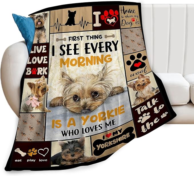 Funny Dog Blanket Soft Cute Kawaii Yorkshire Terrier Dog Plush Throw Blanket Cozy Lightweight Flannel Stuff Decor Fleece Blanket Gifts for Lovers Girls Boys Kids Adults Women Bed Travel 60"x80"