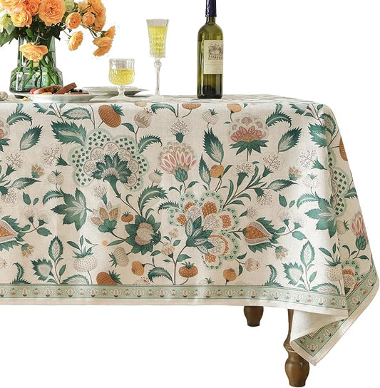 patdrea Designer Green Square Table Cloth,Vintage Italian Floral Durable Tablecloth,Country Linen Wrinkle Free Cover for Kitchen Dining,Christmas,Thanksgiving,Tea Party,67"x67"-Tree Life