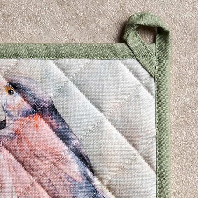 Maison d' Hermine Pot Holders 100% Cotton Potholders (8" x 8", Pack of 2) | Heat Resistant Hot Pads with Loop BBQ Cooking Baking Farmhouse Kitchen Handling Hot Pans Spring Summer - Flying Birds