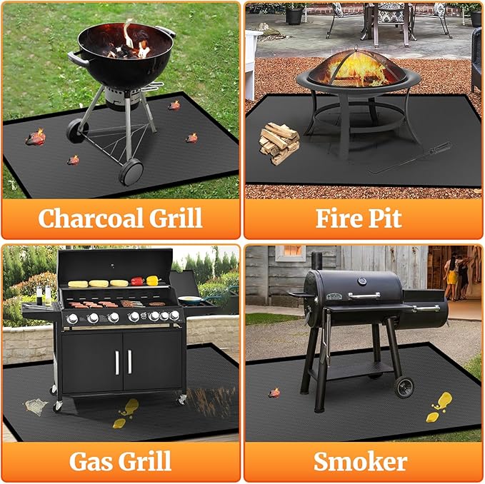 76 ×48 inches Under Grill Mat for Outdoor Grill/ Fireproof Grill Pad for Fire Pit, Double-Sided Indoor Fireplace Mat Fire Pit Mat, Oil-Proof Waterproof BBQ Mat Pads Protector for Deck Patio Gas Grills