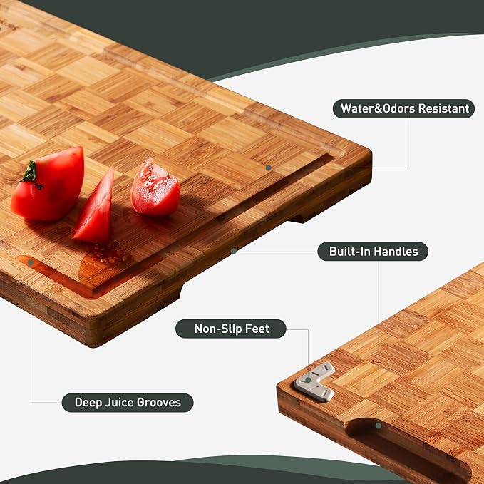 Extra Large Bamboo Wooden Cutting Board Wood Cutting Boards for Kitchen | Non Slip, Non Toxic, Butcher Block, Best Cutting Board, Must Haves, Kitchen Essentials Accessories, House Warming Decor