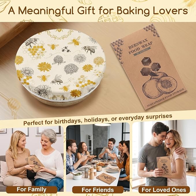 2Pcs Bee Theme Reusable Beeswax Bowl Covers Bread Sourdough Bowl Covers for Proofing Yellow Floral Reusable Elastic Bread Sourdough Cover Wrap Dough Proofing Food Storage Kitchen Baking Supplies
