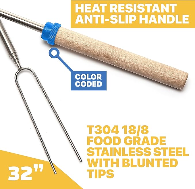 BEARCLAW Smores Sticks for Fire Pit - Accessories for Campfire Marshmallow Roasting Sticks Smores Kit Outdoor-Smore Skewers Hot Dog Fork For Outside, Camping Essentials Bonfire Gear Long 32" 8 Pack