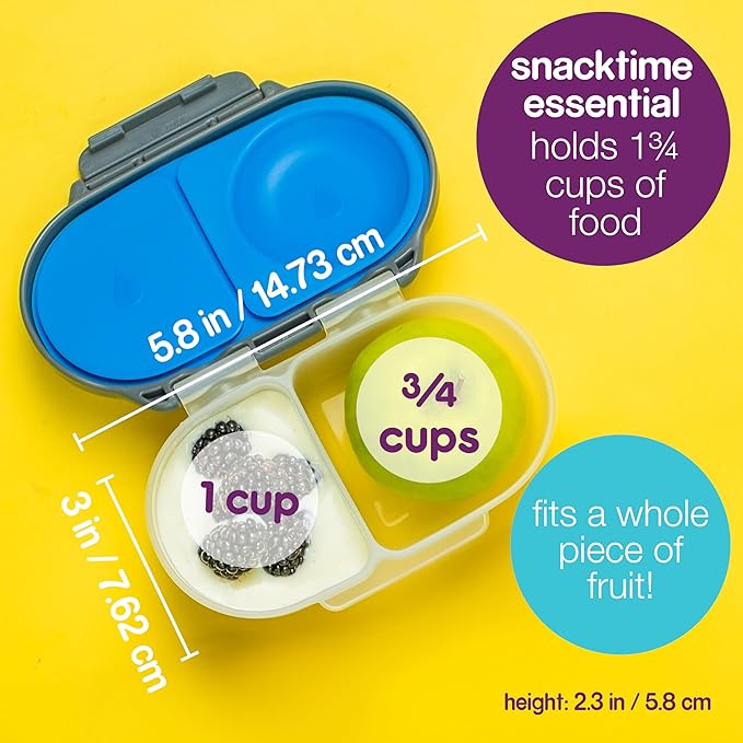 b.box Snack Box Reusable Snack Containers with Lids 2 compartments, Bento Box for kids and toddlers, Leakproof Lunch Box, BPA free and Dishwasher Safe Snack Container (Indigo Rose, 1 3/4 Cup)