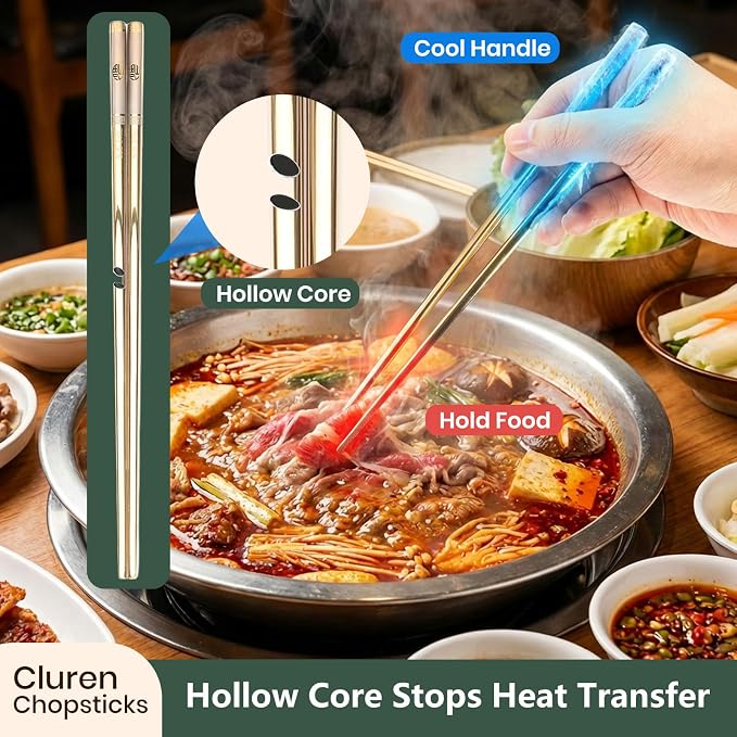 Premium 316L Stainless Steel Chopsticks Set (5 Pair Multicolor) - Reusable Metal Chopsticks with Laser Etching, Elegant Gift Box, Dishwasher Safe