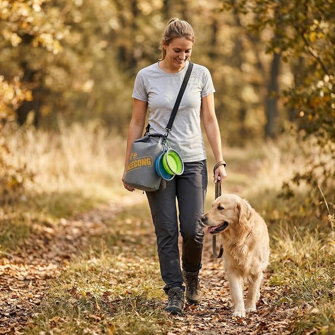 Dog Food Travel Bag With Collapsible Travel Bowls, 42 Cup Dog Food Storage System for Camping, Everyday-10L Food Dry Bag
