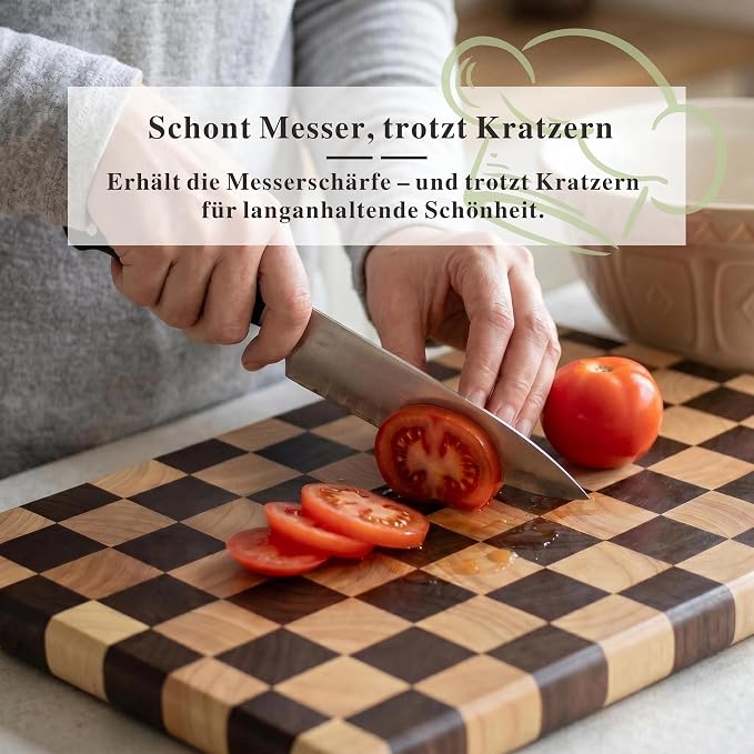 Checkered Cutting Board for Kitchen, 16"L x 11"W x 1"Th – Wooden Chopping, Cheese & Charcuterie Board in Acacia Wood, Butcher Block Serving Tray for Meat, Fruit, Bread & Vegetables | 16" x 11" x 1" Thick | Acacia & Rubber Wood | Cheese & Charcuterie Bo...