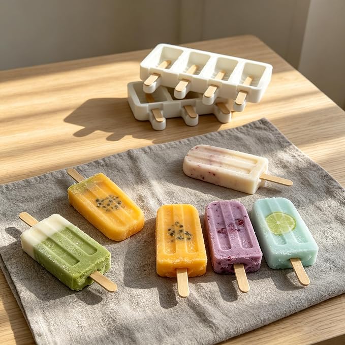 3 Set Popsicle Molds,Cakesicles Silicone Mould,12 Cavities Silicone Ice Cream Molds with Lids and 100 Pieces Wooden Popsicles Sticks and 100 Bags for Making Cakesicles,Cake Pops,Ice Cream(White)