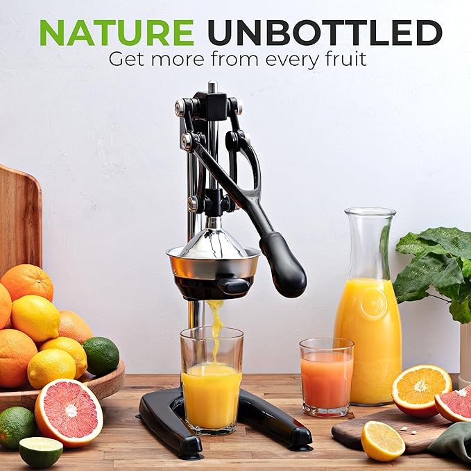 Zulay Kitchen Pulperizer 9 in 1 Cast Iron Juicer - Easy-to-Clean Heavy-Duty Manual Juicer with Presser Attachment to Juice All Types of Fruits! Extra Tall with Stainless Steel Bowl - Black