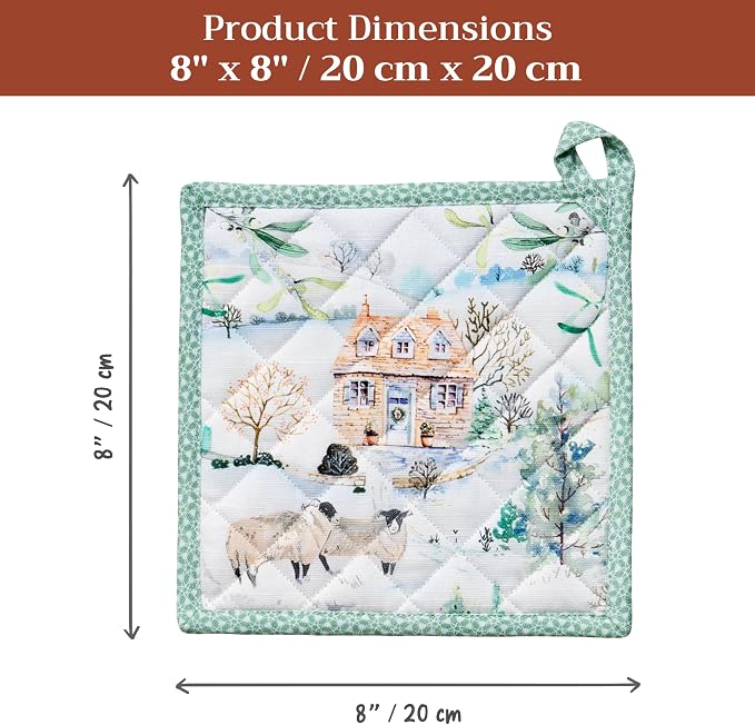 Maison d' Hermine Pot Holders 100% Cotton Potholders (8" x 8", Pack of 2) | Heat Resistant Hot Pads with Loop BBQ Cooking Baking Hotel Kitchen Handling Hot Pans Thanksgiving Christmas - Snowy World