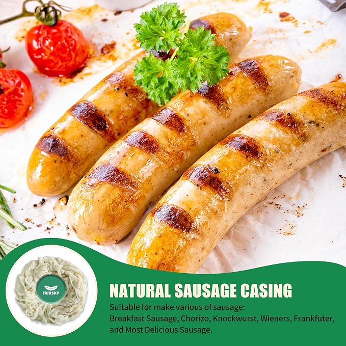 FAIRSKY Grade A Salt Packed Natural Hog Sausage Casings, Edible 36-38mm Diameter 32ft/10M for Homemade Breakfast Italian Pepperoni Bologna Sausage Making